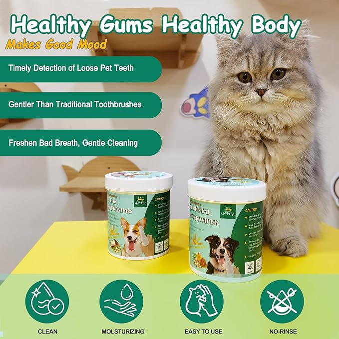 60 Count Dog Dental Wipes - Teeth Cleaning Finger Wipes for Dogs & Cats, Hypoallergenic Dog Toothbrush Finger Dental Wipes to Remove Plaque & Tartar, Freshen Bad Breath, Gentle Cleaning(4.7″*1.7″)-PurrikoPets