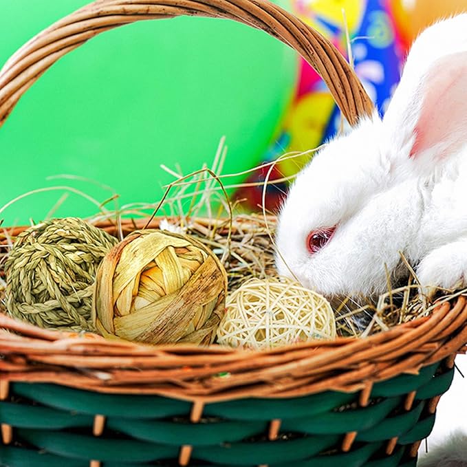 9 Pcs Small Animals Play Balls Rolling Activity Chew Toys Gnawing Treats for Rabbits Guinea Pigs Chinchilla Bunny Natural Balls, Pet Cage Entertainment Accessories (9 Pcs)-PurrikoPets