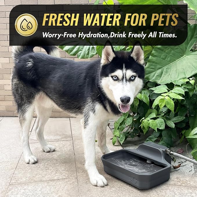 135OZ Automatic Water Dispenser for Large Dogs Patented Outdoor Dog Water Bowl Dispenser Automatic Dog Feeder Fit 3/4'' GHT Faucet Dog Waterer Include Water Hose Extra-Large Drinking Area-PurrikoPets