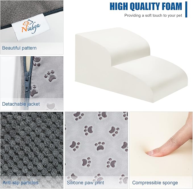Dog Stairs for Small Dogs - High Density Foam Pet Steps, Extra Wide Dog Ramp with Non-Slip Bottom for High Beds, Couch and Sofa, Best for Dogs Injured, Older Doggy Cats-PurrikoPets