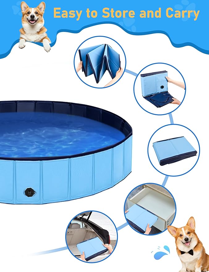 Foldable Dog Pool, Lexda Hard Plastic Shell Pet Swimming Pools for Large Dogs, Collapsible Plastic Pet Pool, Portable Bathing Tub for Dogs (79x12inch)-PurrikoPets