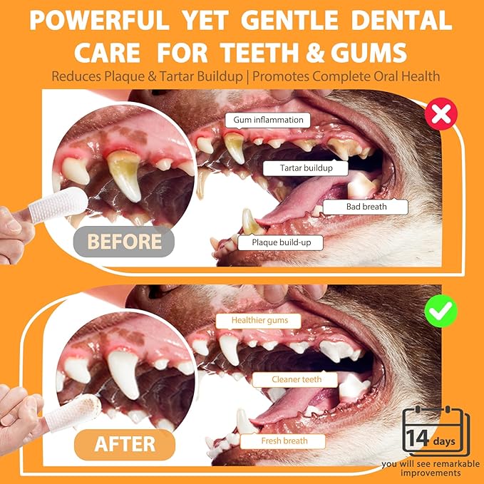 Dog Dental Wipes, Pet Dental Finger Wipes for Dogs & Cats, Dog Teeth Cleaning Wipes, Reduce Plaque & Tartar Buildup, Fresh Breath, Protect Gums, Dog Ear Cleaner Wipes Remove Wax, Coconut Scent, 50Pcs-PurrikoPets