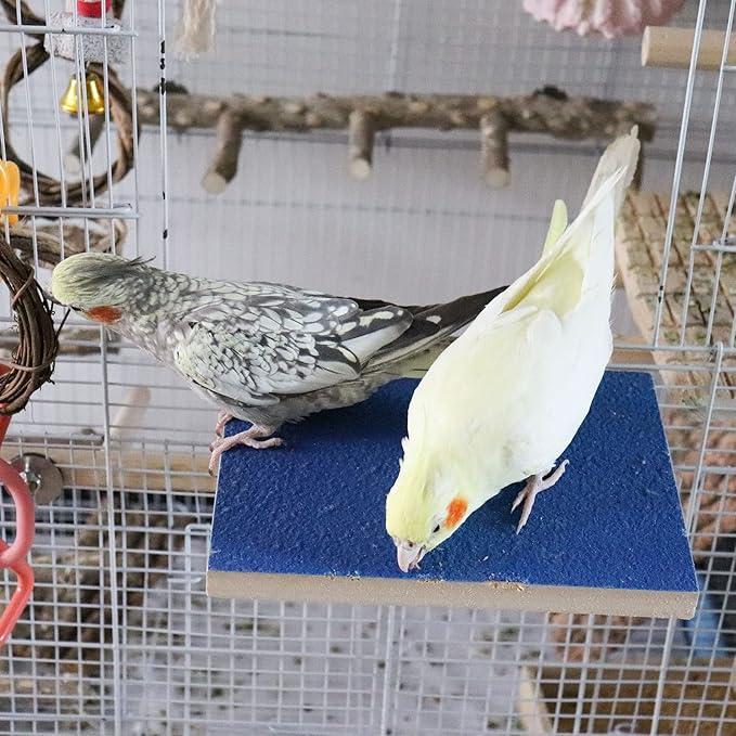 7.9×5.9 Inches Large Bird Perch Stand Platform, Natural Wooden Bird Cage Accessories, Bird Stand Perch with Rough Quartz Sand Surface for Parrot, Parakeet, Budgies, Cockatiel, Rats-PurrikoPets