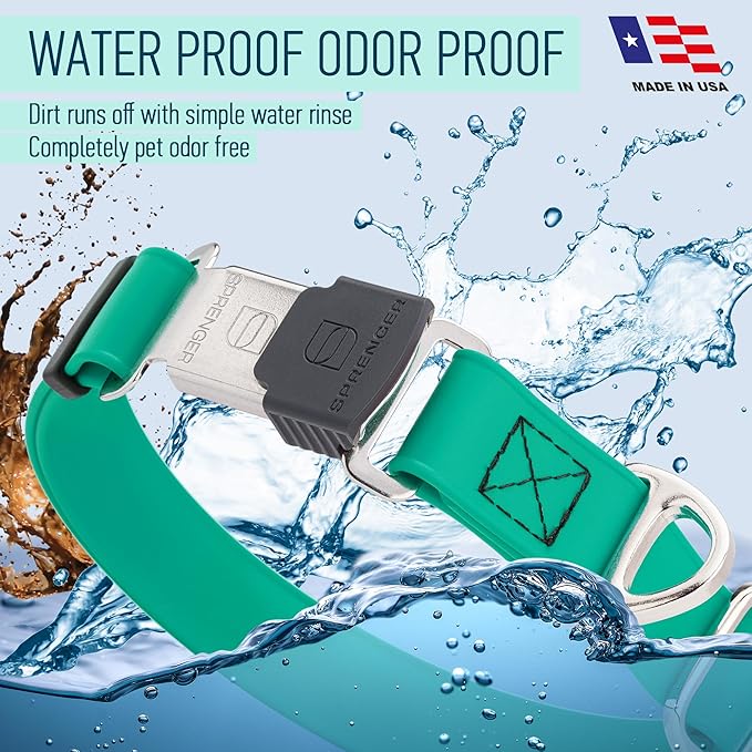 Dogline Biothane Waterproof Dog Collar with Herm Sprenger Black Stainless Steel Quick Release Buckle – Heavy Duty Tactical Durable Collar for Dogs – Comfortable and Safe Pet Collar W 1" L 15-25" Teal-PurrikoPets