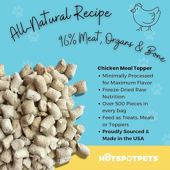 Freeze Dried Raw Chicken Meal Toppers for Dogs - Single Protein,All Natural, Grain-Free- Perfect for Training, Topper or Snack - Made in USA - (Chicken Meal Toppers) 1LB Bag (500+ pcs)-PurrikoPets