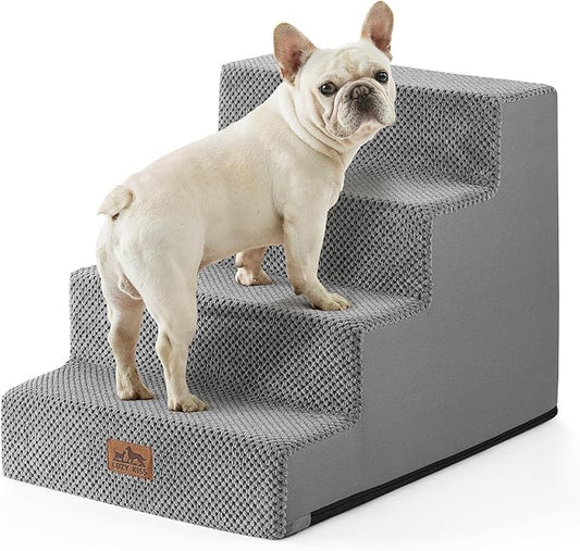 Dog Stairs for Small Dogs, 4 Tier Wider Pet Stairs for Couch and Beds, 17.7" H Non-Slip Dog Steps for Old Cats, Puppy, Small Medium Dogs, 17.7x23.6x17.7 inch, Grey-PurrikoPets