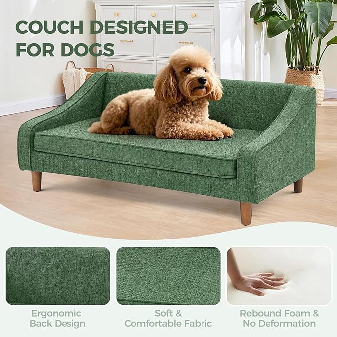 Dog Sofa Couch for Medium to Large Dogs, Durable Pet Sofa with Washable Fabric, Elevated Mini Dog Bed with Wooden Legs for Medium and Large Dogs, Dark Grey-PurrikoPets