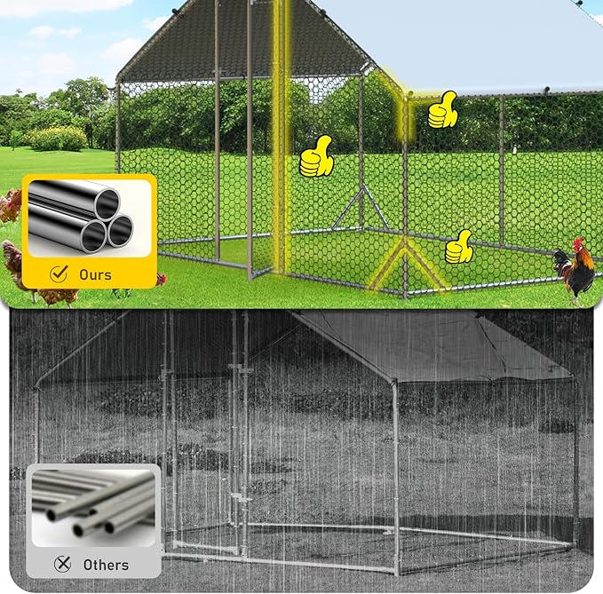 4ever2buy Large Metal Chicken Coop with Run Walk-in Poultry Cage Chicken Runs House Pen Cage Spire Roofed Chicken Coops with Anti-Ultraviolet Cover for Outdoor Backyard Farm Use 9.8’L x 6.6’W x 6.4’H-PurrikoPets