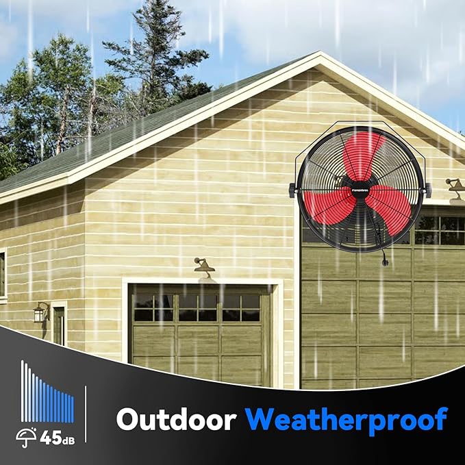 2600 CFM 14 inch Outdoor High Velocity Wall Mounted Fan, 3-Speed Metal Fans with IP44 Enclosure Motor, Industrial Grade Weatherproof Wall Fan for Patio, Greenhouse, Garage, and Gazebo-PurrikoPets