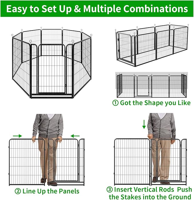 Dog Playpen Outdoor Extra Wide 8 Panels Heavy Duty Dog Fence 40" Height Anti-Rust with Doors Portable for RV Camping Yard, Total 21FT, 35 Sq.ft, Snowy Black-PurrikoPets