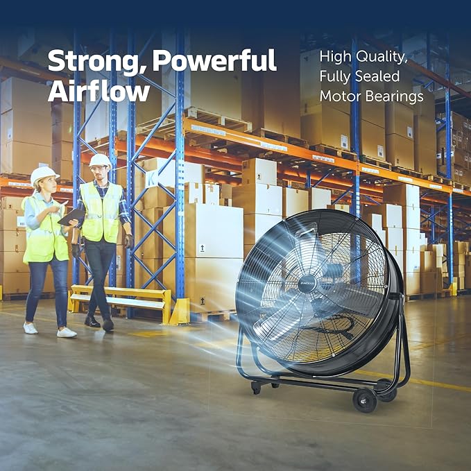 24 Inch High-Velocity Industrial Metal Drum Fan 8,800 CFM, 3-Speed Heavy Duty Floor Fan, 360-Degree Tilt for Commercial, Warehouse, Workshops, Garage, Factory, and Basement with Extreme Power-PurrikoPets