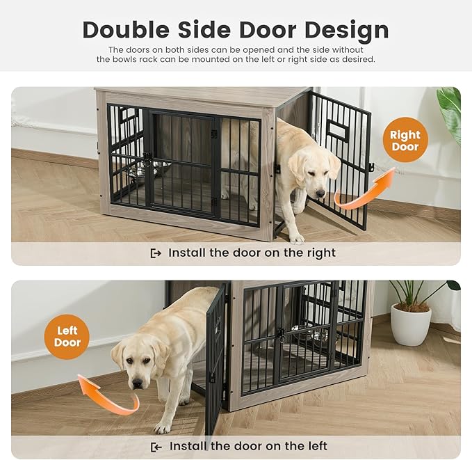 Gardner Pet Dog Crate Furniture for Small Dog, 27.2 Inches Dog Kennel Indoor, Wooden Dog Cage End Table, Heavy Duty Dog Crates, Rustic Grey-PurrikoPets