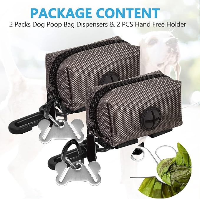 Dog Waste Bag Dispenser Pet Poop Bags Holder for Doggie Waste Bags Dispensers Soft Fabric Zipper Small Doggy Puppy Pouch for Leash Accessory Attachment with Carrier,2PC Grey-PurrikoPets