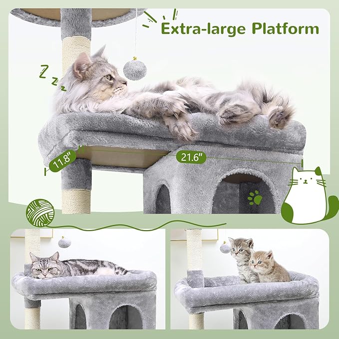 Globlazer Heavy Duty Cat Trees for Large Cats, Sturdy 72in Maine Coon Cat Tree for Large Cats 20 lbs+ Heavy Duty Cat Tower for Adult Biggest Cat with 6 Scratching Posts, Hammock, S72, Light Grey-PurrikoPets
