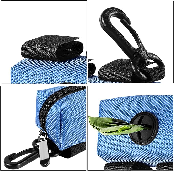 Dog Waste Bag Dispenser Pet Poop Bags Holder for Doggie Waste Bags Dispensers Soft Fabric Zipper Small Doggy Puppy Pouch for Leash Accessory Attachment with Carrier,2PCS Blue&Black-PurrikoPets