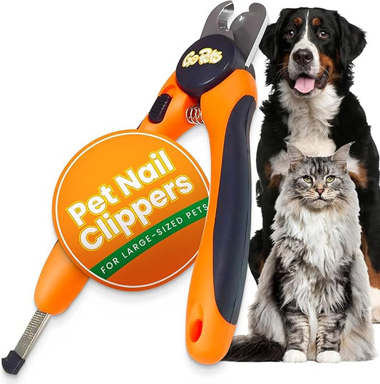 GoPets Nail Clipper for Large Sized Pets, Quick Sensor Safety Guard, Heavy Duty Trimmer for Thick Nails, Stainless Steel Blades, Grooming Tool for Dogs & Cats, Non-Slip Handle, Built-in Nail File-PurrikoPets