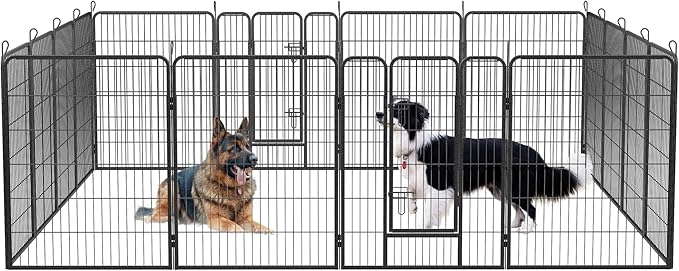 Dog Playpen, Outdoor Dog Fence, 16 Panels, 40" H Dog Pen for Medium/Small Dogs, Heavy Duty Metal Pet Fence with Gate, Portable Dog Fence for RV Camping and Yard (Black)-PurrikoPets
