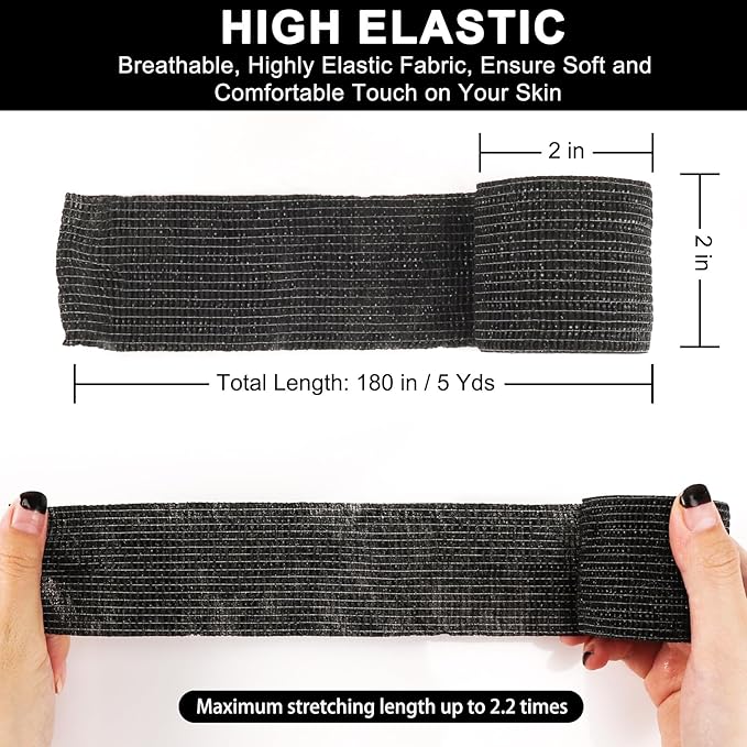 24 Pack Self Adhesive Bandage Wrap, 2” x 5 Yards Elastic Cohesive Bandage Wrap Black Athletic Tape Grip Tape for Ankle, Wrist Sprains, Sports Injuries & Pet First Aid | Medical Sports Tape-PurrikoPets
