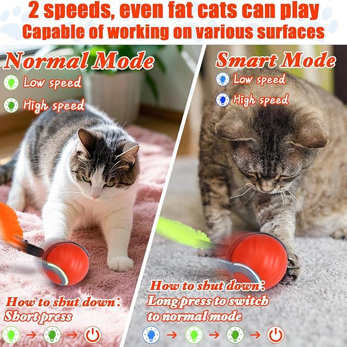 AIERSA Interactive Automatic Cat Toys for Indoor Adult Cats,Self Play Speed Tail Toy with 3 Tails and 4 Springs (Orange)-PurrikoPets