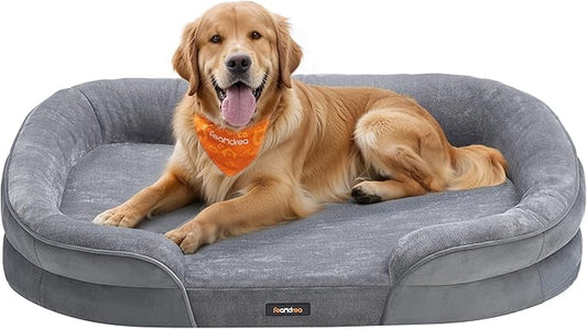 Feandrea Dog Bed, Large Orthopaedic Dog Sofa Bed, 42 x 30 x 7 Inches, Egg Crate Foam, Waterproof Liner, Raised Edges, Removable and Machine Washable Cover, Non-Slip, Light Gray UPGW283G01-PurrikoPets