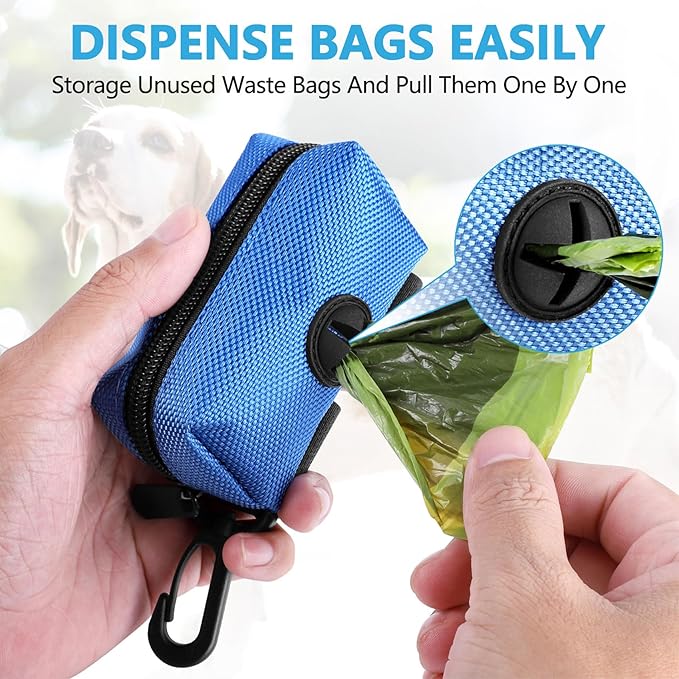 Dog Waste Bag Dispenser Pet Poop Bags Holder for Doggie Waste Bags Dispensers Soft Fabric Zipper Small Doggy Puppy Pouch for Leash Accessory Attachment with Carrier,2PCS Blue-PurrikoPets