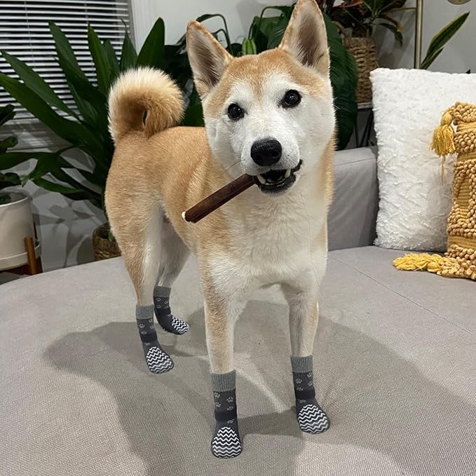 EXPAWLORER Anti Slip Dog Socks to Prevent Licking Paws, Dog Shoes for Hot Pavement, Dog Booties for Small Medium Large Senior Dogs, Traction Control Dog Boots & Paw Protectors for Hardwood Floors-PurrikoPets