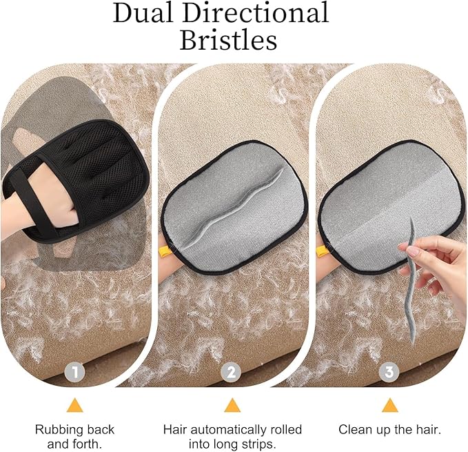 3PC Pet Hair Removal Glove for Cats & Dogs, 2025 Newly Upgraded Five-Finger Electrostatic Pet Hair Gloves, Reusable Pet Hair Remover Tool for Furniture, Car, Couch, Carpet, Clothes-PurrikoPets