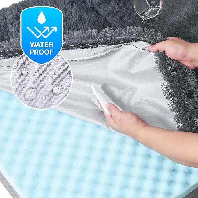 EHEYCIGA Foldable XL Dog Bed, Faux Fur Fluffy Pet Couch Bed for Large Dogs, Orthopedic Calming Memory Foam Big Pet Bed, Washable Soft Pet Sofa Bed with Non-Slip Bottom, Dark Grey, 46"x34"x6.5"-PurrikoPets