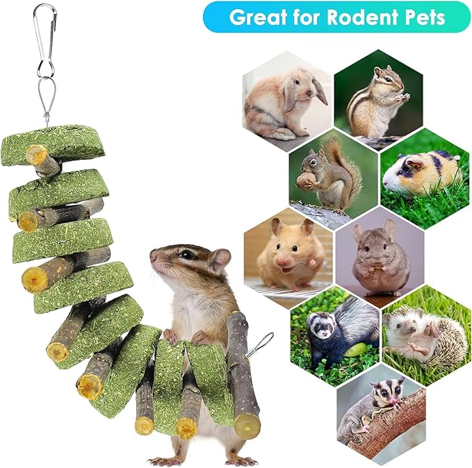 ERKOON Bunny Chew Toys, Rabbit Chew Toys for Teeth Grinding, Improve Dental Health, 100% Natural Apple Wood Timothy Grass Cake Treats for Rabbits Guinea Pigs Chinchillas Bunnies Hamsters (5 Pcs)-PurrikoPets
