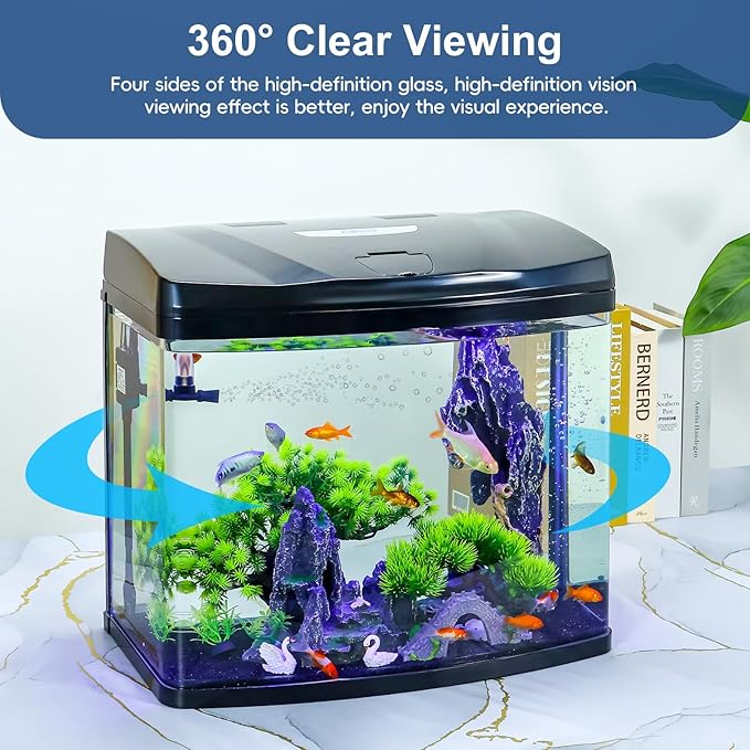 13 Gallon Glass Aquarium Starter Kit with Flip-Top Feeding Port for Betta Fish: Crystal Clear Viewing, Eco-Cycle Filtration, Air Pump, and LED Lighting-PurrikoPets
