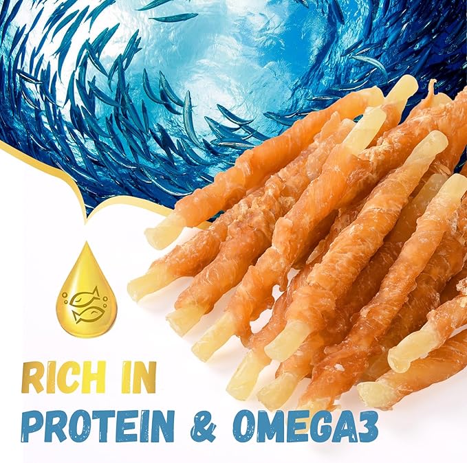 Dog Treats Chicken Wrapped Cod Sticks, Natural Chicken Cod Jerky Treats Rich in Omega-3, High Protein Chewy Training Treats Dog Snacks for Small Medium Large Dogs, 15-17 Counts, 10.6 oz-PurrikoPets