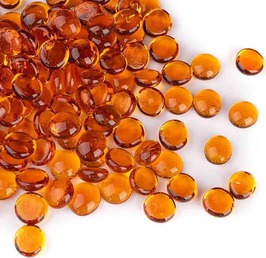 1LB Glass Marbles, Transparent and Smooth Flat Glass Beads for Vases, Mosaic Gem Pebbles for Aquarium Decor, Floral Arrangements, Mancala Stones, Vase Filler and Crafts, Orange-PurrikoPets