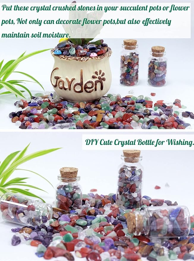 1lb 7 Chakra Aquarium Gravel Rocks Natural Tumbled Healing Crystal Chips Bulk Gemstones Crushed Stones for Fountain Vase Filler Planters Decorative Fish Tank Potted Reiki Energy Balancing-PurrikoPets