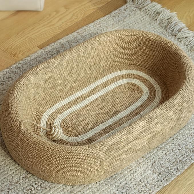 3-in-1 Sisal Scratching Board Bed, for Indoor Cats, Large Oval Cat Scratching Board, Toys for Playing and Nursing Paws (24x15x5 inches) (Large Size, Cat Bed - with Cooling Pad)-PurrikoPets