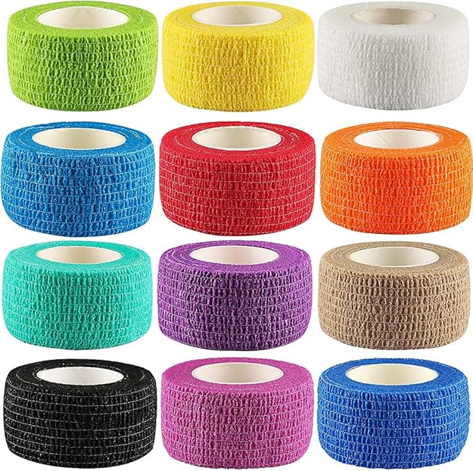 12Pack 1” x 5 Yards Self Adhesive Bandage Wrap, Elastic Self Breathable Self Adherent Wrap for Pets, Athletic Cohesive Bandage for First Aid, Sports Injury & Protection, 12Color-PurrikoPets