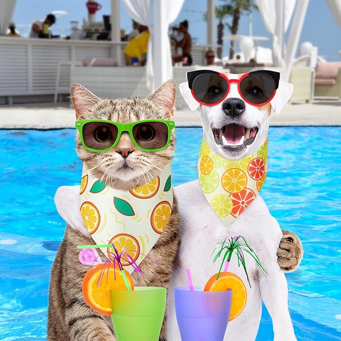 100 Pcs Fruit Dog Bandanas Bulk Summer Bandanas for Dogs Hawaiian Soft Bibs Adjustable Triangle Scarf for Small Medium Large Pet Costume-PurrikoPets
