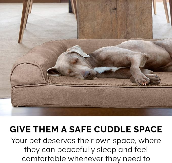 Furhaven Orthopedic Dog Bed for Large Dogs w/ Removable Bolsters & Washable Cover, For Dogs Up to 125 lbs - Plush & Suede Sofa - Almondine, Jumbo Plus/XXL-PurrikoPets