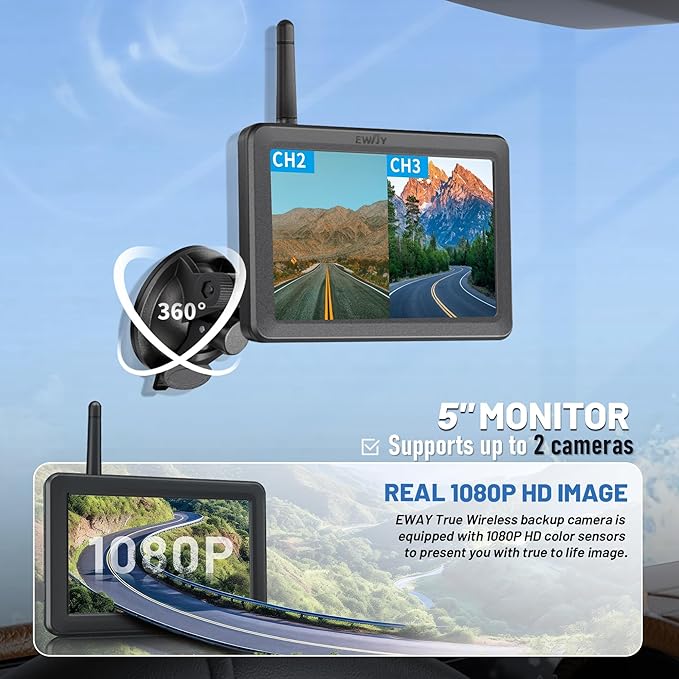 EWAY Wireless WiFi Magnetic Hitch Backup Camera 1080P HD Rechargeable Battery Powered No Wiring Rear View Reverse Monitoring Camera for Car Truck Pickup RV Camper 5th Wheel Horse Trailer Boat Trailer-PurrikoPets