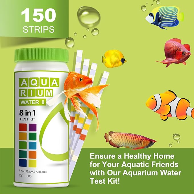 AAwipes 8-in-1 Aquarium Test Kit (150 Strips) for Freshwater & Saltwater - Quick & Accurate Water Testing for Aquariums & Ponds. Tests Free Chlorine, Hardness, pH, Ammonia Nitrogen, etc. (K02-150)-PurrikoPets