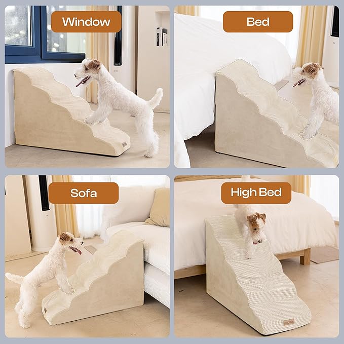 Dog Stairs for High Beds, Extra Tall 24.5" 5-Step Pet Steps for Medium & Small Dogs, Foam Ramp for Tall Couch & Bed, Washable Cover - Dog Steps for Bed-PurrikoPets