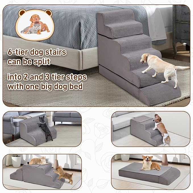 24-30inches High Dog Stairs & Steps for High Beds Tall, LitaiL 29inch 6 Steps Pet Stairs/Steps for High Beds Large Dogs, Non-Slip Dog Ramps for Small Dogs, for Older Cats-PurrikoPets