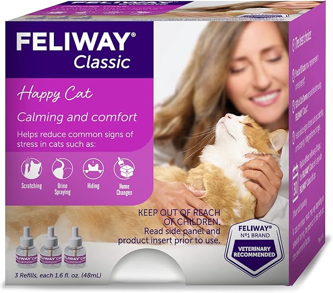 FELIWAY® Classic 3 x 30 Day Cat Calming Refills for Pheromone Diffuser, 3 x 48ml Value Pack - Helps Reduce Common Signs of Stress in Cats & Kittens, Enhanced Calming-PurrikoPets