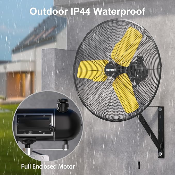 9000 CFM 24" Outdoor Oscillating Wall Fan, High Velocity 3-Speed Waterproof Professional Outdoor Fan, Heavy Duty Industrial Wall Mount Fans for Patio, Commercial, Garage, Warehouse, UL Listed-PurrikoPets
