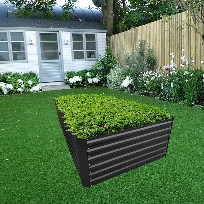 8x3x2FT Metal Raised Garden Bed Kit, Galvanized Outdoor Garden Bed Planter Box for Vegetables, Flowers, Herbs, Succulents and More, Black-PurrikoPets