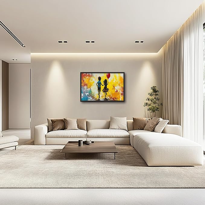 Framed Large Banksy Wall Art for Living Room, Oversized Colorful Graffiti Children Wall Decor, Peaceful Canvas Painting Pictures Modern Artwork Home Decoration for Living Room Bedroom 36"x24"-PurrikoPets