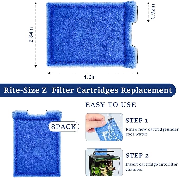 8 Pack Aquarium Filter Cartridges Rite-Size Z - Compatible with Marineland Eclipse & Emperor & Hidden Filtration System, Carbon Fish Tank Filters Replacement, Bio Media for Aquarium Filter-PurrikoPets
