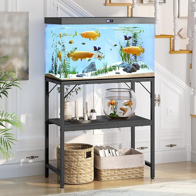 20 Gallon Fish Tank Stand, Aquarium Stand with 2-Tier Storage Shelves, Heavy Duty Breeder Turtle Terrarium Stand Rack for Home Office, 24.0" L x 11.8" W x 24.4" H, Black FTBK2001-PurrikoPets