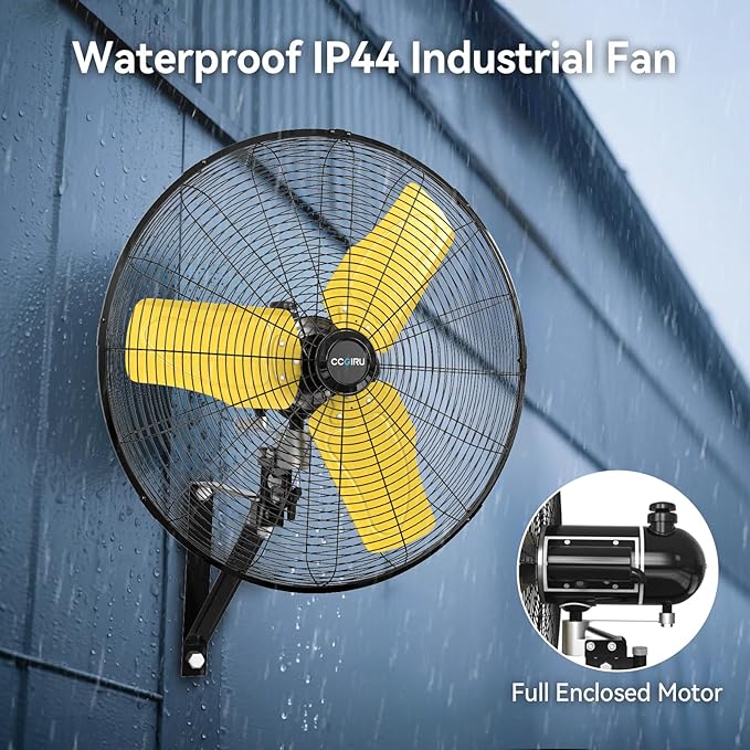 8800 CFM 24" Outdoor Commercial Wall Fan Oscillating, IP44 Waterproof Wall Mount Fan, Heavy Duty, 3 Speed, Adjustable Tilt for Factory, Warehouse, Garage, ETL Listed-PurrikoPets