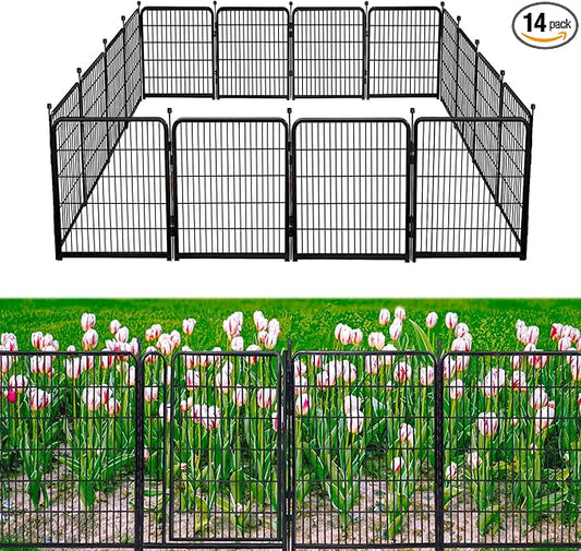 40in(H) Doorless Fence for Garden 14 Panels， 31.2 Ft(L) Barrier, Outdoor Garden Protection for Dogs Low Threshold,Indoor Fence Without Gate-PurrikoPets