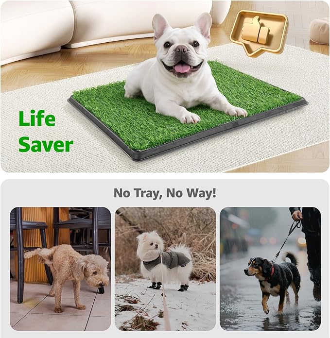 Dog Grass Large Patch Potty Tray, Dog Litter Box, Artificial Grass Mat Bathroom Turf for Pet Training, Washable Puppy Pee Pad, Perfect Indoor/Outdoor Portable Potty Pet Loo (Tray 41''x26'')-PurrikoPets